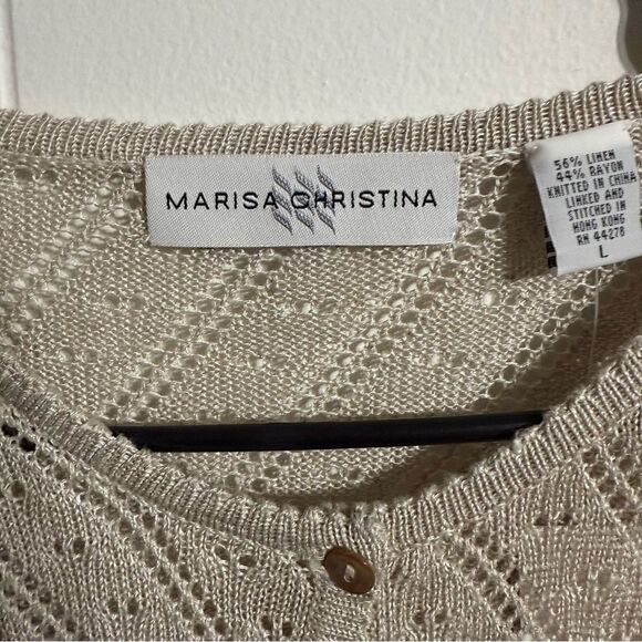Marisa Christina Tan Cardigan with Textured Knit V-Neck - Picture 3 of 6